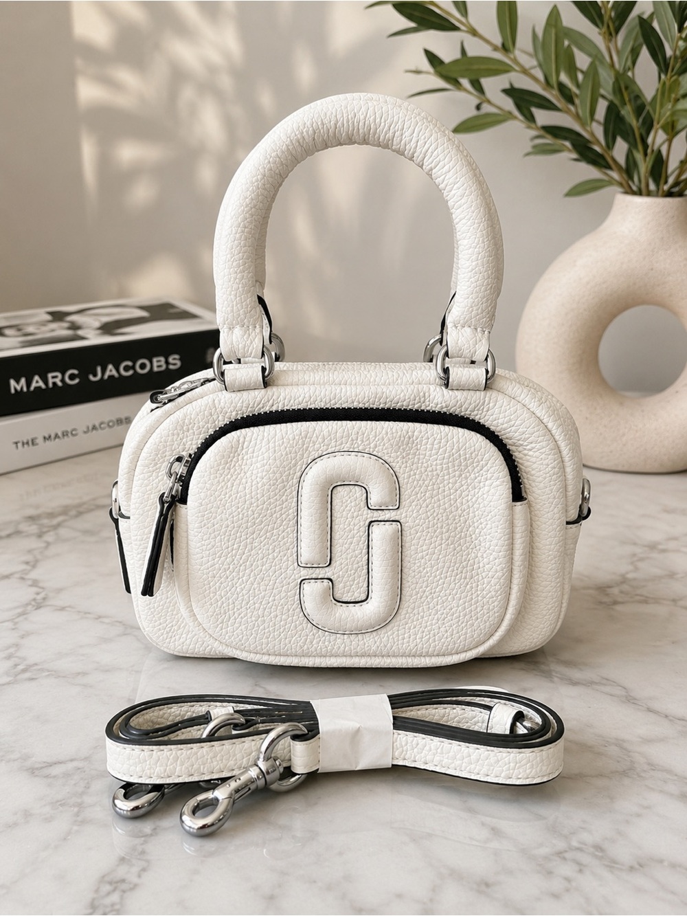Marc Jacobs J Marc Mini Top Handle Bag | Cotton White | Pebbled Leather | NWOT